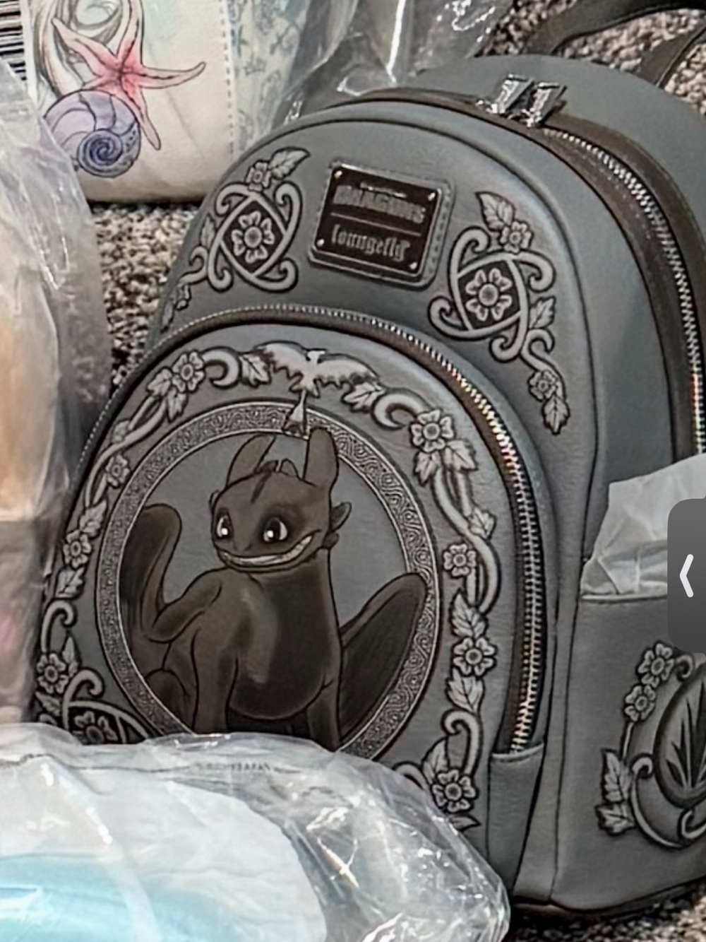 Loungefly Gray Toothless Embossed Mini Backpack